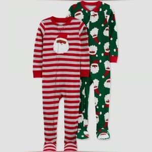 New boy's fleece Christmas Santa footed pajama bundle, 2pc